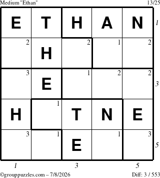 The grouppuzzles.com Medium Ethan puzzle for Wednesday July 8, 2026, suitable for printing, with all 3 steps marked
