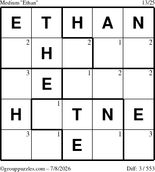 The grouppuzzles.com Medium Ethan puzzle for Wednesday July 8, 2026 with the first 3 steps marked