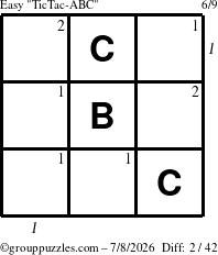 The grouppuzzles.com Easy TicTac-ABC puzzle for Wednesday July 8, 2026, suitable for printing, with all 2 steps marked