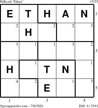 The grouppuzzles.com Difficult Ethan puzzle for Wednesday July 8, 2026, suitable for printing, with all 4 steps marked