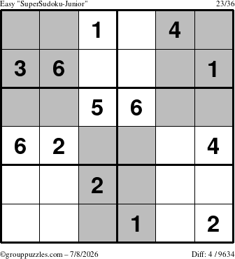 The grouppuzzles.com Easy SuperSudoku-Junior puzzle for Wednesday July 8, 2026