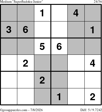 The grouppuzzles.com Medium SuperSudoku-Junior puzzle for Wednesday July 8, 2026