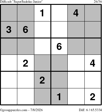 The grouppuzzles.com Difficult SuperSudoku-Junior puzzle for Wednesday July 8, 2026