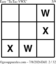 The grouppuzzles.com Easy TicTac-VWX puzzle for Wednesday July 8, 2026