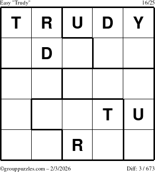 The grouppuzzles.com Easy Trudy puzzle for Tuesday February 3, 2026