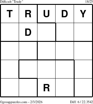 The grouppuzzles.com Difficult Trudy puzzle for Tuesday February 3, 2026