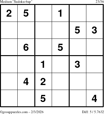 The grouppuzzles.com Medium Sudoku-6up puzzle for Tuesday February 3, 2026