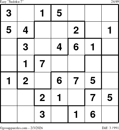 The grouppuzzles.com Easy Sudoku-7 puzzle for Tuesday February 3, 2026