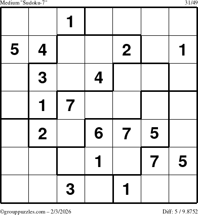 The grouppuzzles.com Medium Sudoku-7 puzzle for Tuesday February 3, 2026
