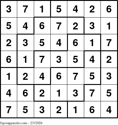 The grouppuzzles.com Answer grid for the Sudoku-7 puzzle for Tuesday February 3, 2026