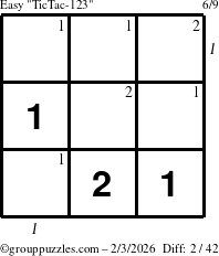The grouppuzzles.com Easy TicTac-123 puzzle for Tuesday February 3, 2026 with all 2 steps marked