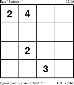 The grouppuzzles.com Easy Sudoku-4 puzzle for Tuesday June 16, 2026