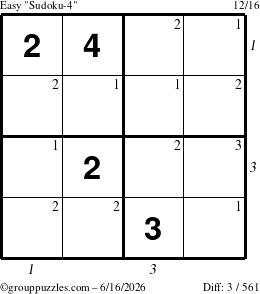 The grouppuzzles.com Easy Sudoku-4 puzzle for Tuesday June 16, 2026 with all 3 steps marked