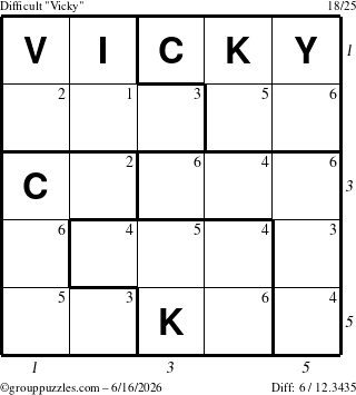 The grouppuzzles.com Difficult Vicky puzzle for Tuesday June 16, 2026 with all 6 steps marked