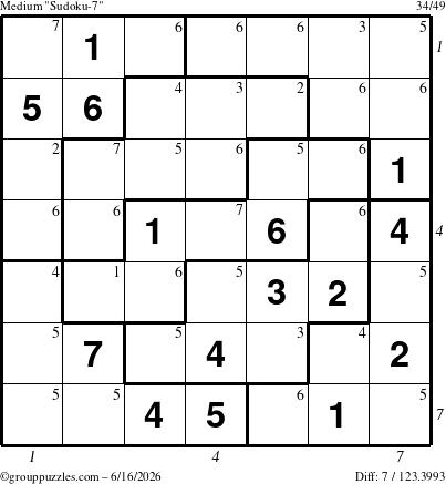 The grouppuzzles.com Medium Sudoku-7 puzzle for Tuesday June 16, 2026 with all 7 steps marked