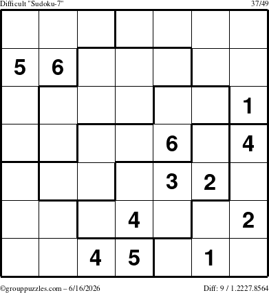 The grouppuzzles.com Difficult Sudoku-7 puzzle for Tuesday June 16, 2026