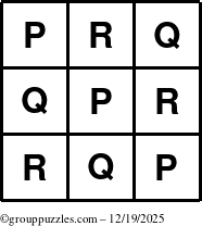 The grouppuzzles.com Answer grid for the TicTac-PQR puzzle for Friday December 19, 2025