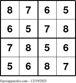 The grouppuzzles.com Answer grid for the Sudoku-4-5678 puzzle for Friday December 19, 2025