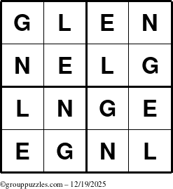 The grouppuzzles.com Answer grid for the Glen puzzle for Friday December 19, 2025