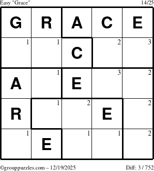 The grouppuzzles.com Easy Grace puzzle for Friday December 19, 2025 with the first 3 steps marked