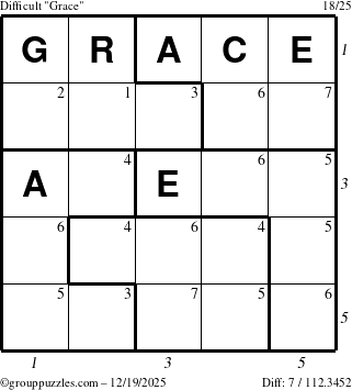 The grouppuzzles.com Difficult Grace puzzle for Friday December 19, 2025 with all 7 steps marked