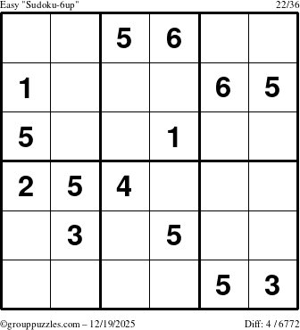The grouppuzzles.com Easy Sudoku-6up puzzle for Friday December 19, 2025