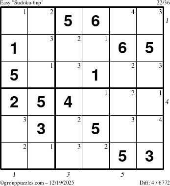 The grouppuzzles.com Easy Sudoku-6up puzzle for Friday December 19, 2025 with all 4 steps marked