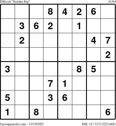 The grouppuzzles.com Difficult Sudoku-8up puzzle for Friday December 19, 2025