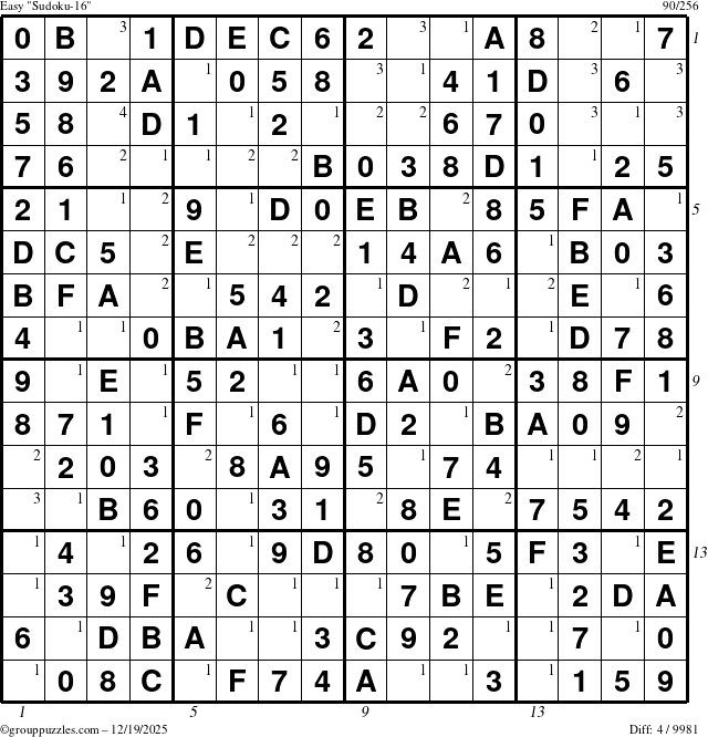 The grouppuzzles.com Easy Sudoku-16 puzzle for Friday December 19, 2025 with all 4 steps marked