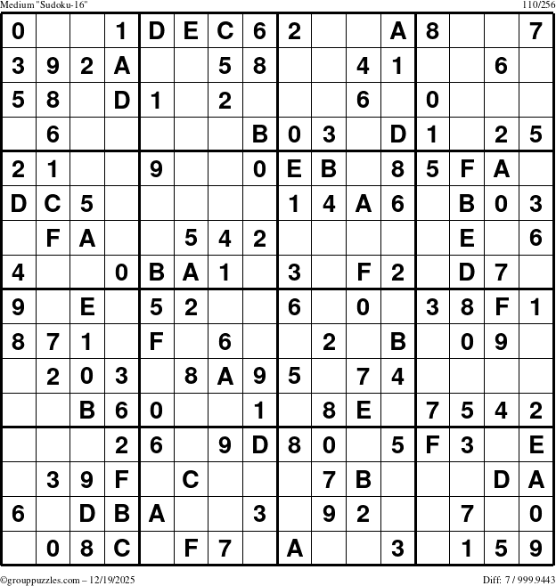 The grouppuzzles.com Medium Sudoku-16 puzzle for Friday December 19, 2025