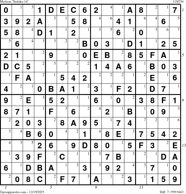 The grouppuzzles.com Medium Sudoku-16 puzzle for Friday December 19, 2025 with all 7 steps marked
