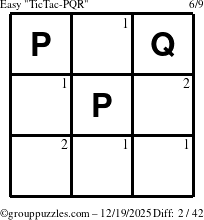 The grouppuzzles.com Easy TicTac-PQR puzzle for Friday December 19, 2025 with the first 2 steps marked