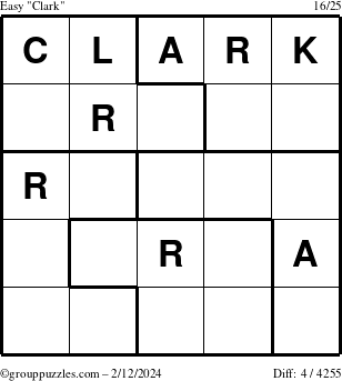 The grouppuzzles.com Easy Clark puzzle for Monday February 12, 2024
