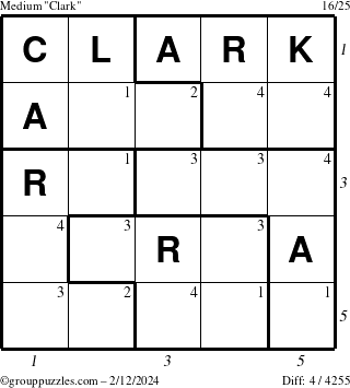 The grouppuzzles.com Medium Clark puzzle for Monday February 12, 2024 with all 4 steps marked