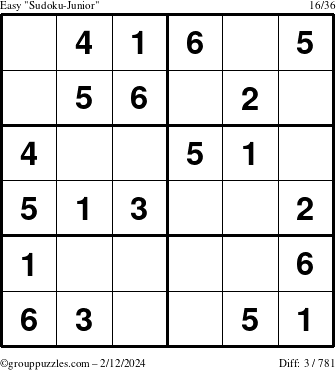 The grouppuzzles.com Easy Sudoku-Junior puzzle for Monday February 12, 2024