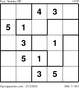 The grouppuzzles.com Easy Sudoku-5B puzzle for Monday February 12, 2024
