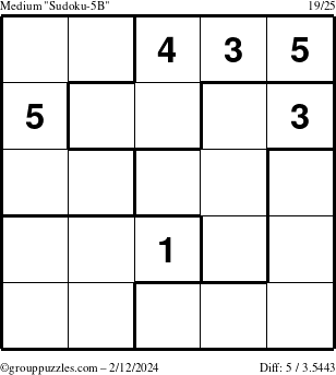 The grouppuzzles.com Medium Sudoku-5B puzzle for Monday February 12, 2024