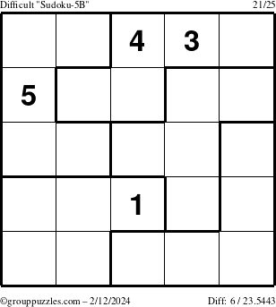 The grouppuzzles.com Difficult Sudoku-5B puzzle for Monday February 12, 2024