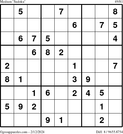 The grouppuzzles.com Medium Sudoku puzzle for Monday February 12, 2024