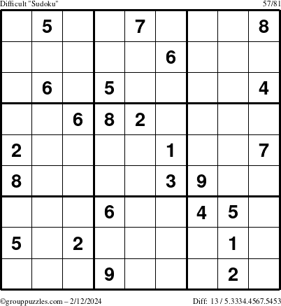 The grouppuzzles.com Difficult Sudoku puzzle for Monday February 12, 2024