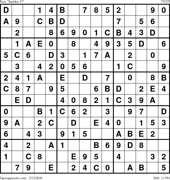 The grouppuzzles.com Easy Sudoku-15 puzzle for Monday February 12, 2024