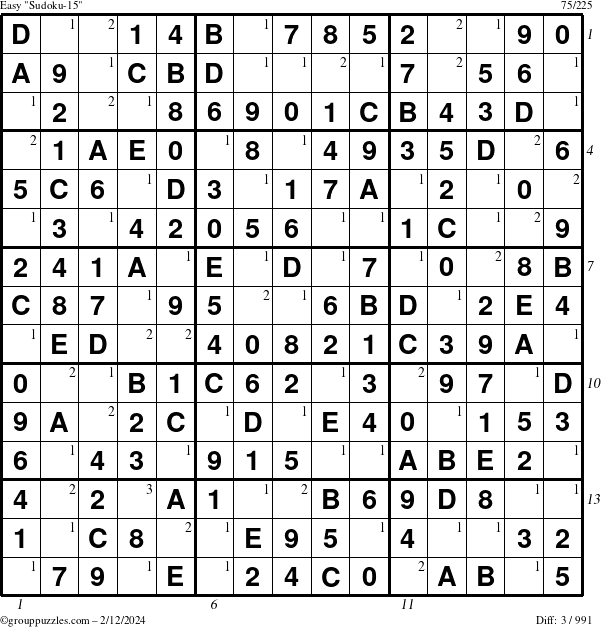 The grouppuzzles.com Easy Sudoku-15 puzzle for Monday February 12, 2024 with all 3 steps marked