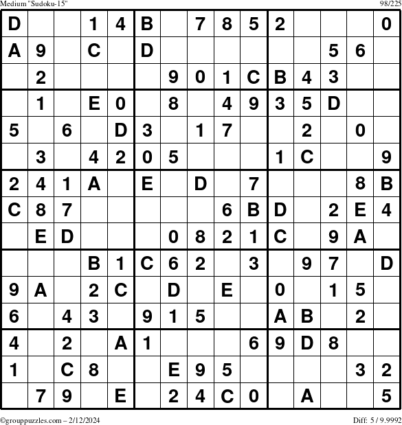 The grouppuzzles.com Medium Sudoku-15 puzzle for Monday February 12, 2024