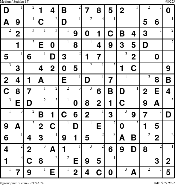The grouppuzzles.com Medium Sudoku-15 puzzle for Monday February 12, 2024 with the first 3 steps marked