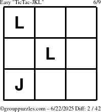 The grouppuzzles.com Easy TicTac-JKL puzzle for Sunday June 22, 2025