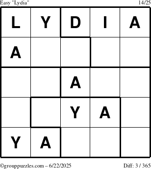 The grouppuzzles.com Easy Lydia puzzle for Sunday June 22, 2025