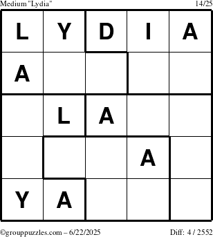 The grouppuzzles.com Medium Lydia puzzle for Sunday June 22, 2025