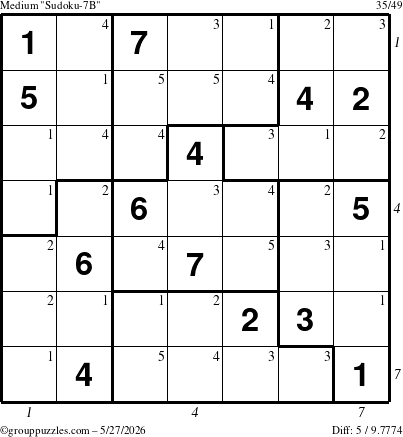 The grouppuzzles.com Medium Sudoku-7B puzzle for Wednesday May 27, 2026 with all 5 steps marked