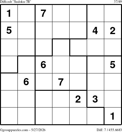 The grouppuzzles.com Difficult Sudoku-7B puzzle for Wednesday May 27, 2026