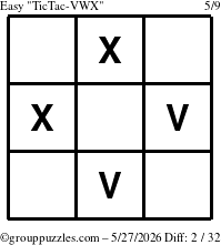 The grouppuzzles.com Easy TicTac-VWX puzzle for Wednesday May 27, 2026